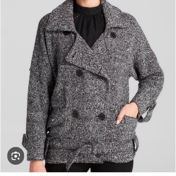 Free People Tweed Jacket Size M Oversized Cotton Wool Blend Black White NWT - Picture 2 of 13